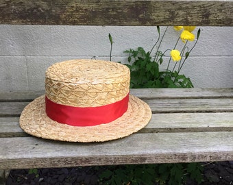 Vintage Olney Headwear Straw Boater Hat 
