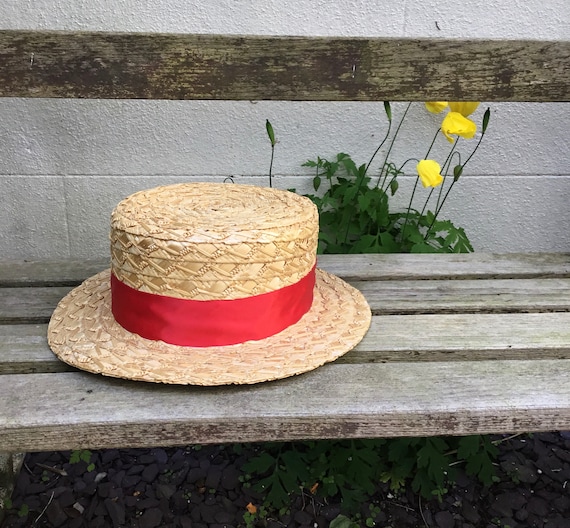 Vintage Olney Headwear Straw Boater Hat - Large 5… - image 1