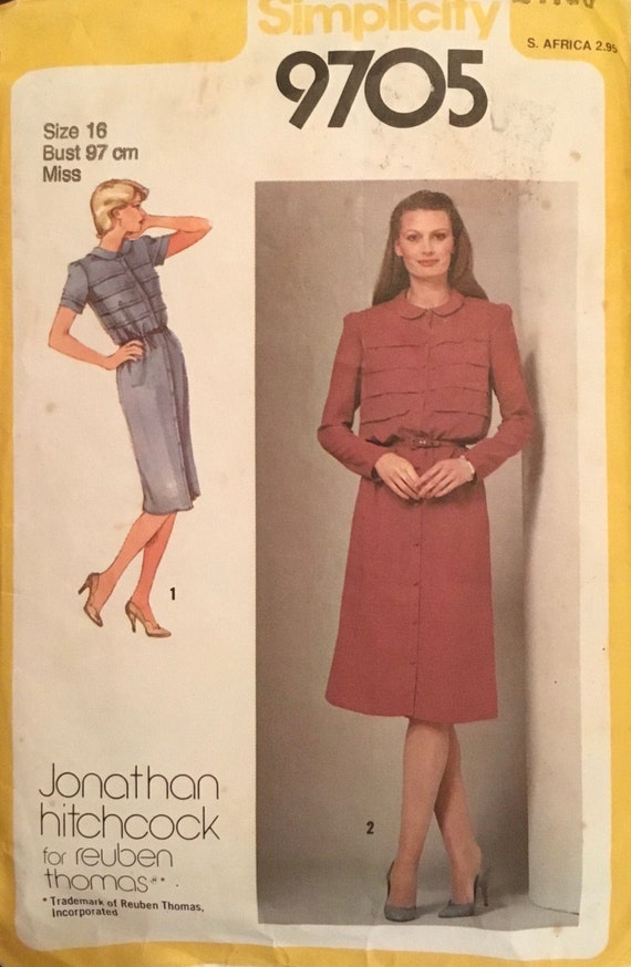 vintage 1980s Simplicity sewing pattern 9705 Jonathan Hitchcock for Reuben Thomas misses designer dress UNCUT size 14