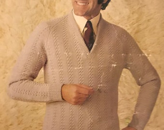 Wendy Man’s V Neck Sweater Knitting Pattern no.1218 - To Fit Chest 40”-42”