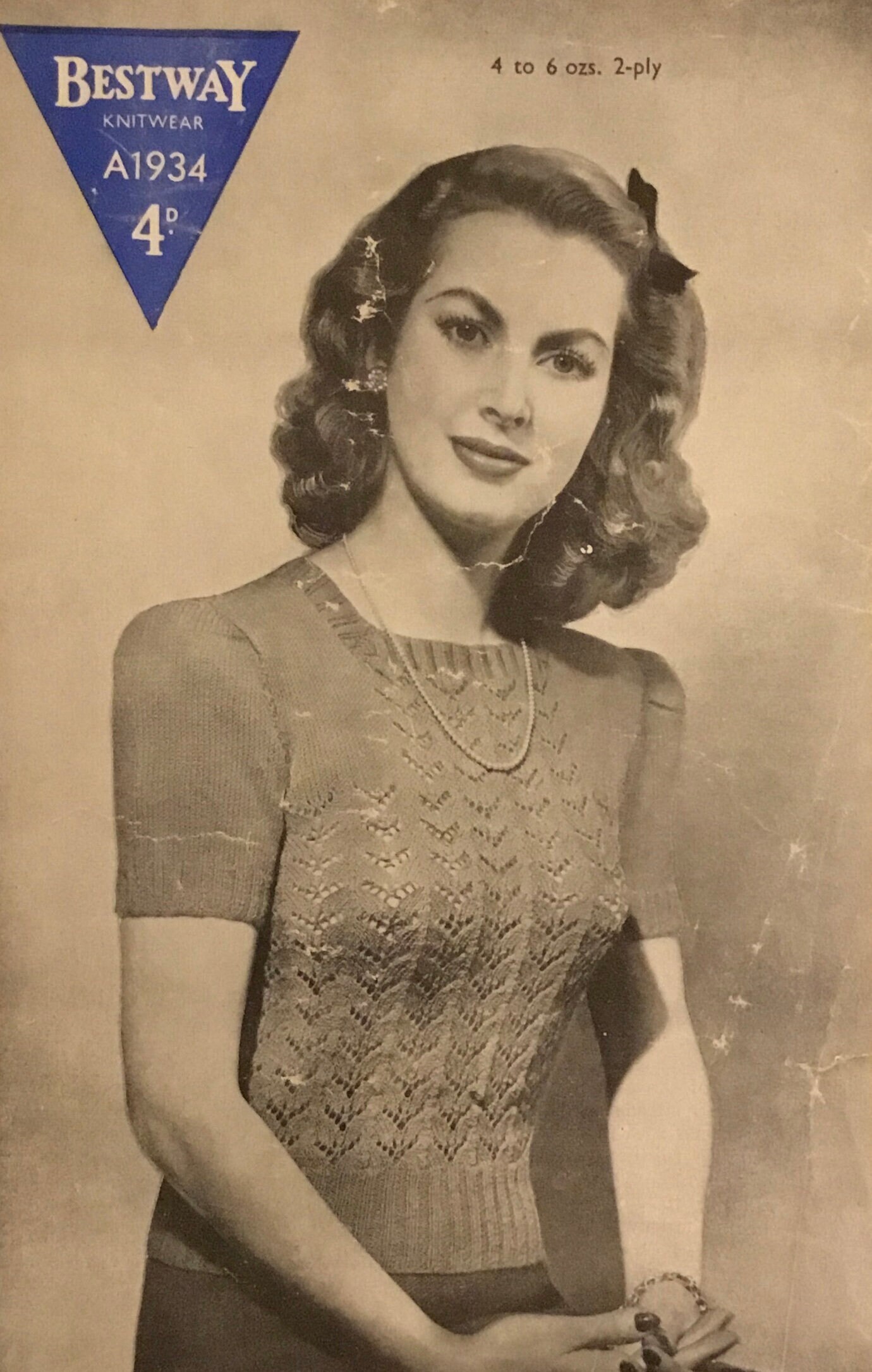 Vintage Bestway Square Neck Jumper Knitting Pattern No. A1934 - To Fit Bust 32”