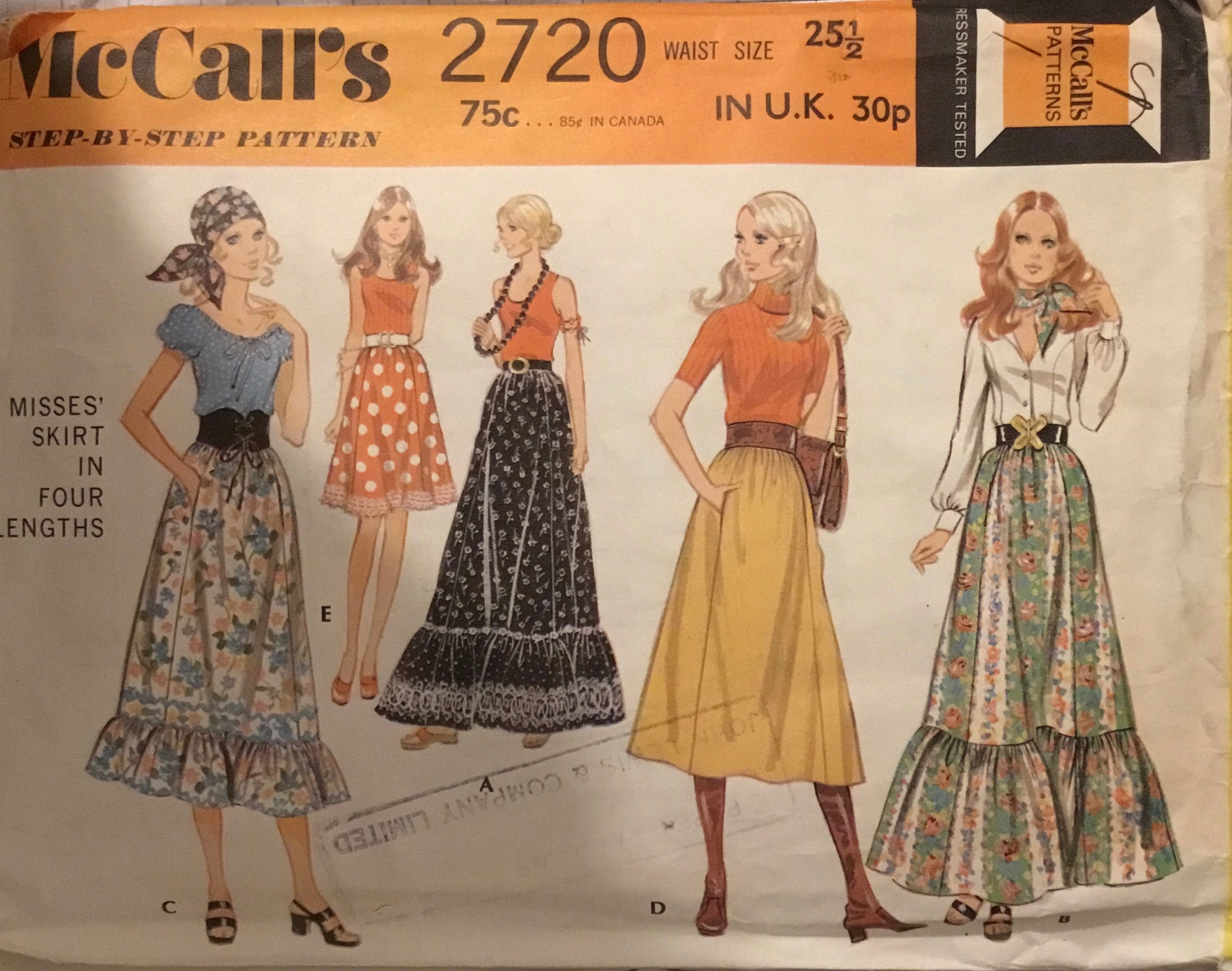 1971 Mccall's Misses' Skirt in Four Lengths Sewing Pattern