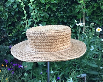 Vintage Straw Boater Hat - Small-Medium