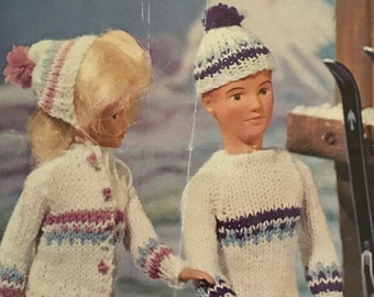 Vintage Harmony Sweater, Cardigan, Hat and Skirt Knitting Pattern for 11 1/2” - 12 1/2” Fashion Doll no. 141