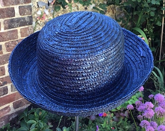 Vintage Navy Blue Straw Hat - Medium 55-55.5cm