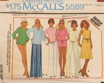 1977 McCall’s Misses’ Set of Tops, Skirt and Pants or Shorts Sewing Pattern no.5589 - Size Small 10-12 / Bust 32 1/2”-34” / 83cm-87cm