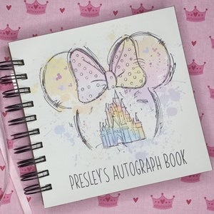 Disney Autograph Book Princess Castle Girls favorite Minnie Bow Book  Scrapbook personalized Vacation Photo Book 80 pages