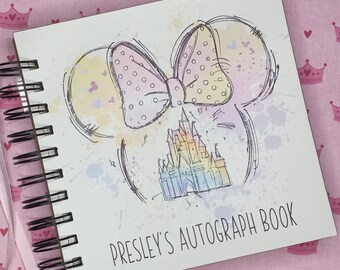 Disney Autograph Book Princess Castle Girls favorite Minnie Bow Book  Scrapbook personalized Vacation Photo Book 80 pages