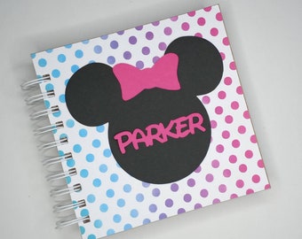 Disney Autograph Book 80 pgs Minnie Mouse Polka Dots PERSONALIZED   Scrapbook  Vacation Photo Book ex420