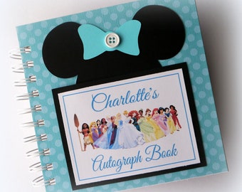 Disney Autograph Book Scrapbook 80 pages teal/aqua personalized Vacation Photo Book teal polka dot princess