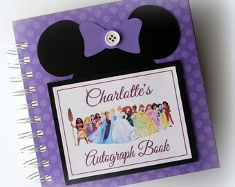 Disney Autograph Book Scrapbook 80 pages  personalized Vacation Photo Book purple polka dot princess