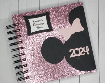 2024 Disney Autograph Book  pink glitter! scrapbook photo book  vacation 80 pages reveal gift
