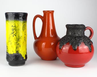 オルテンブルクの背の高いオレンジ色の陶器の花瓶、70年代のオレンジ色