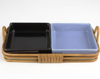 Piatto da antipasti in ceramica Bollhagen, piatto da antipasti, stuzzichini, Germania dell'Est, metà secolo, anni '50