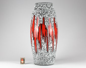 XL Scheurich Fat Lava Ceramic Vase Red Black Flames, Vintage XL Scheurich Fat Lava Ceramic Vase Red Black Flames, Vintage