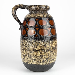 Tall Scheurich fat lava ceramic vase 484-2, brown black, west German pottery, Mid Century 70s