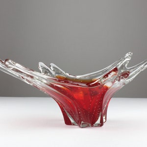 Murano crystal glass bowl, clear and red, Italy 70s, mid century, vintage