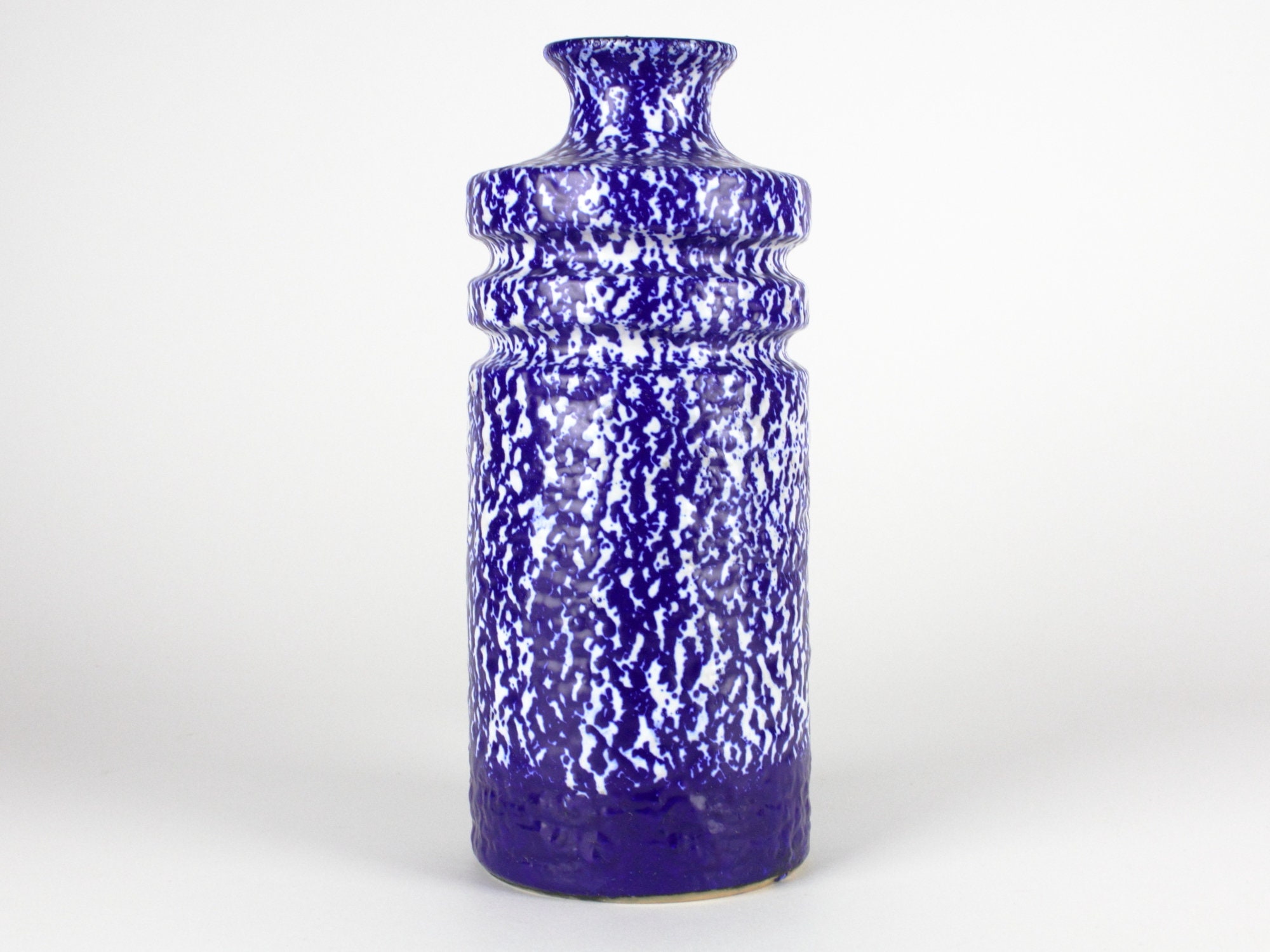 【東ドイツ Haldenslebenのプレート】ミッドセンチュリー 70s Blue White Vintage Ceramic Vase by Haldensleben, East German