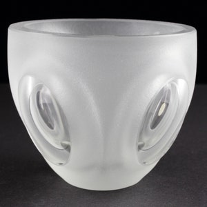 Rudolfova Hut, mcm 60s design glass vase, cut block glass vase, Czech clear crystal glass vase