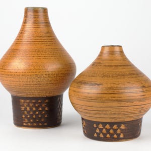 Strehla vintage ceramic vases, 60s brown ceramic vases, East Germany, mid century, mcm pair of ceramic vases, couple of vases