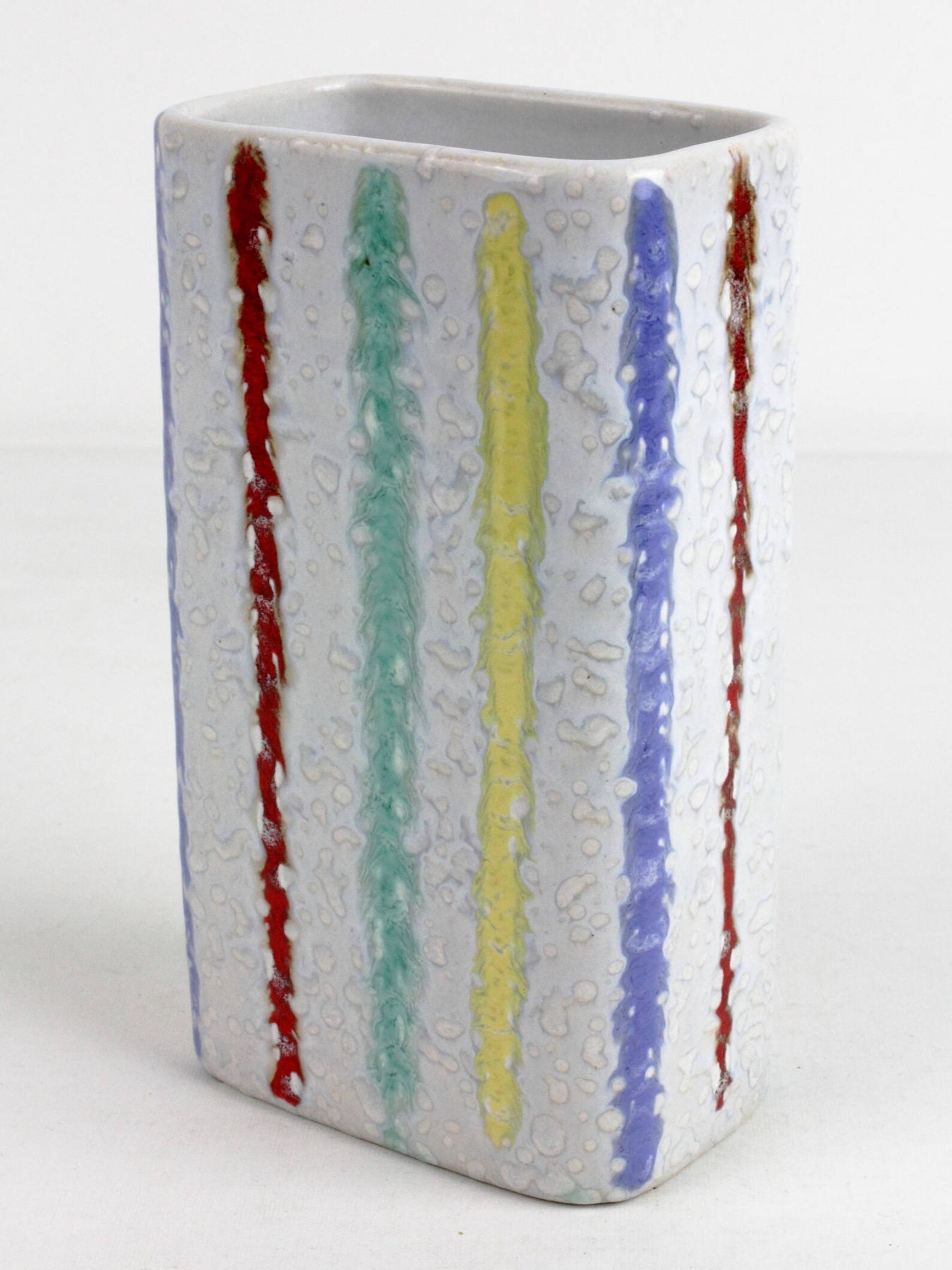 50s Square Ceramic Vase With Stripes in Yellow Red Green Blue Etsy