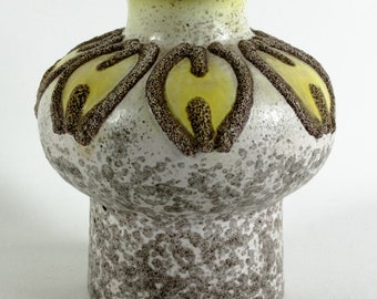 Haldensleben ceramic vase, white with yellow and fat lava ceramic vase, East Germany, mid century, 60s