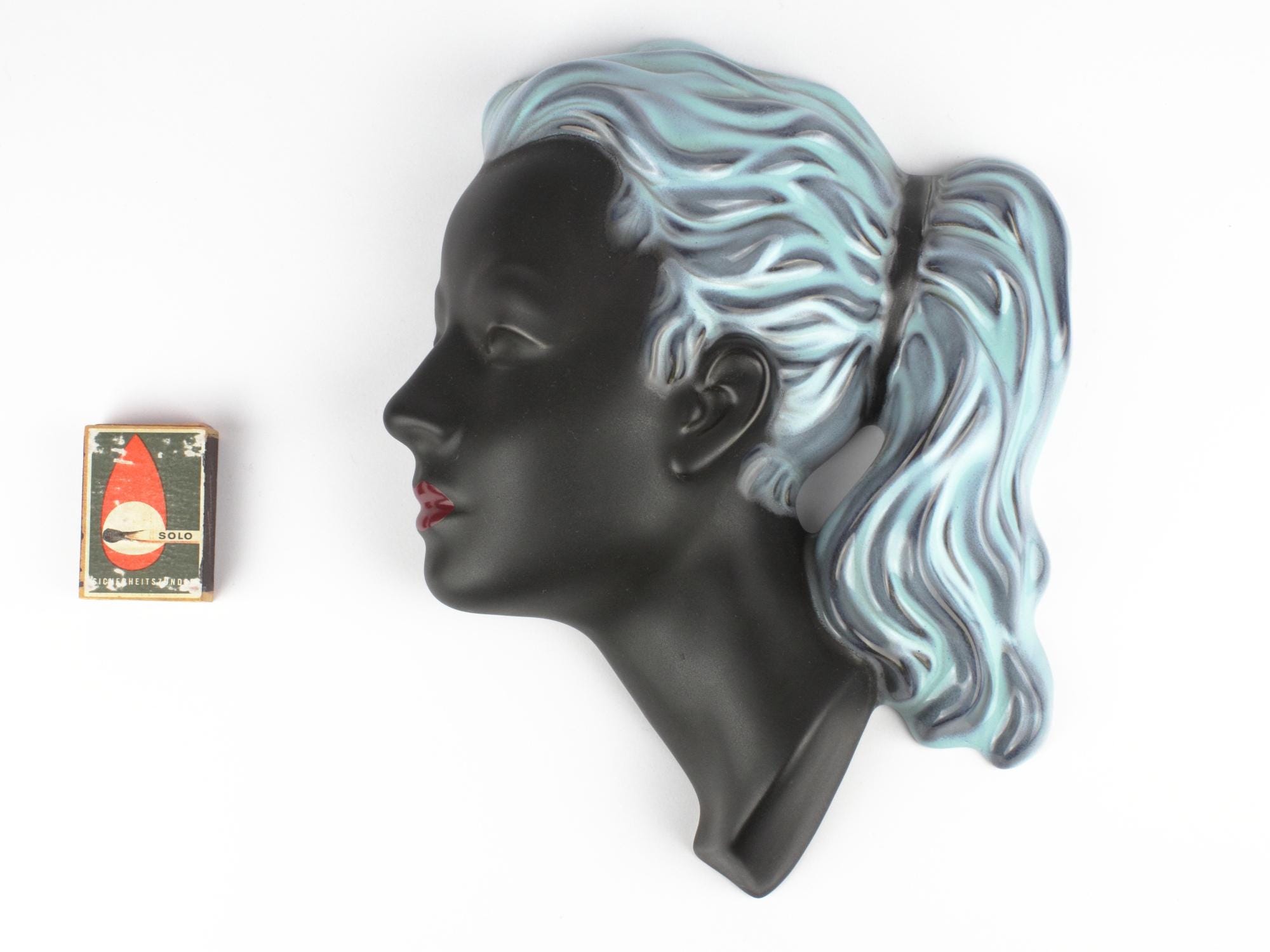 Cortendorf Wall Mask, Blue Hair, 50s-60s Wall Hanging, Vintage