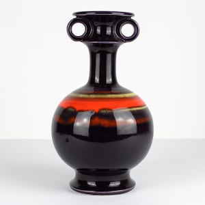 Tall Hutschenreuther purple orange ceramic vase, west Germany 60s 70s, Mid Century