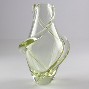 Zemek for Zelezny Brod Sklo, lemon yellow crystal glass vase, czech glass work by , 50s-60s vintage, Mid Century Modern