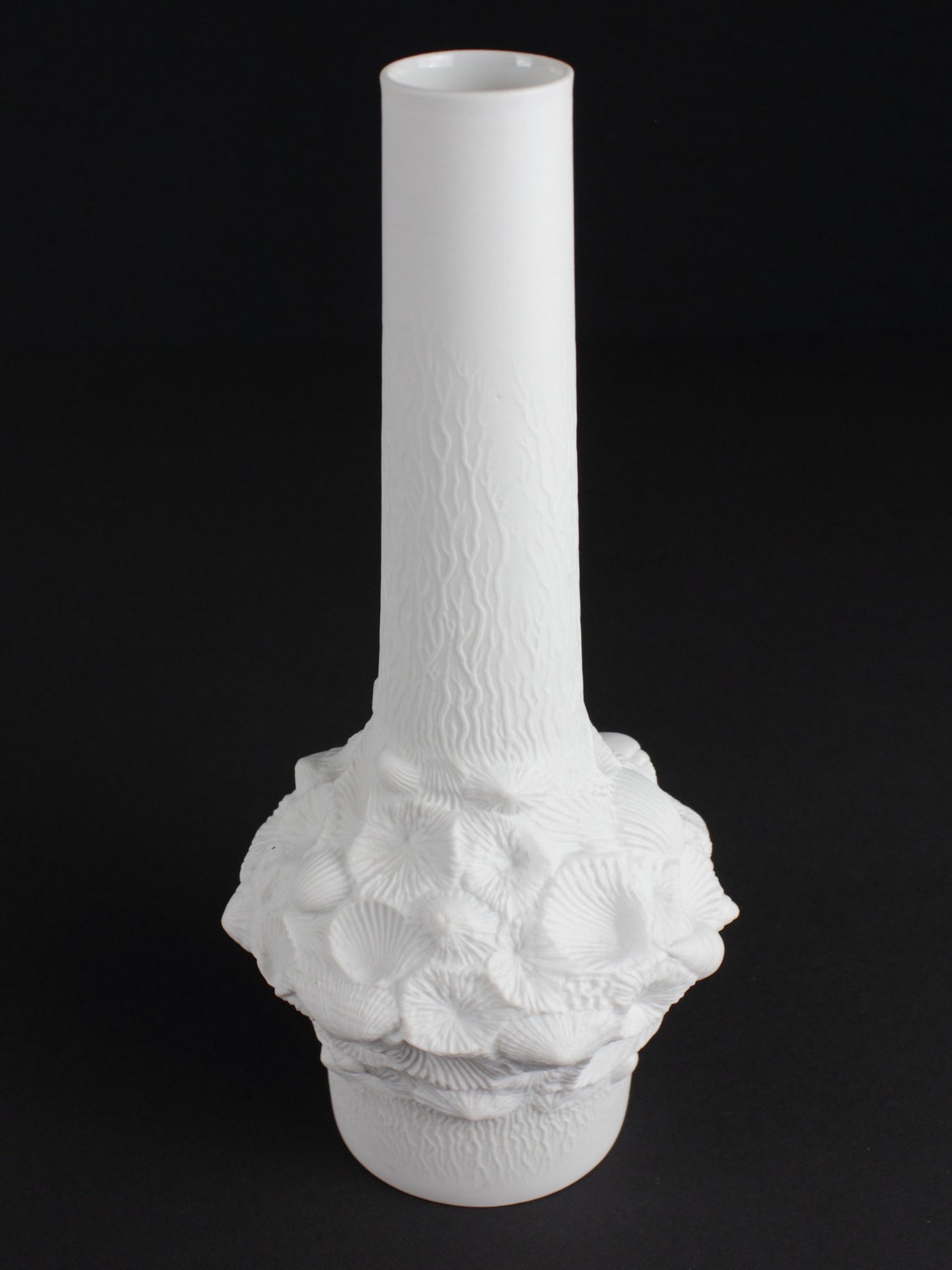 Tall white bisque porcelain vase by Kaiser shell and coral Etsy