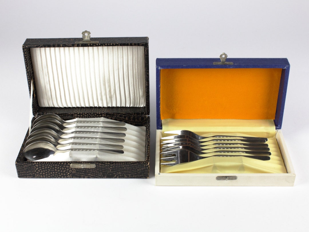 Mcm Cutlery Stainless Steel, Dessert Forks and Spoons, Vintage Flat Ware, East Germany, Mid