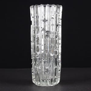 Bohemian Czech glass vase for Sklo Union Rudolfova Hut, pressed glass vase by Frantisek Peceny, mcm pressed glass vase