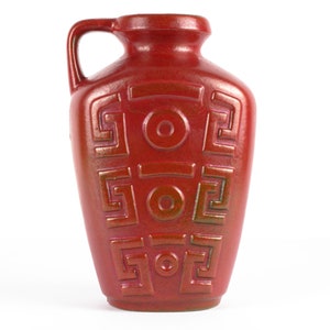 Red green vintage cermic vase, 70s vintage ceramic vase, east German pottery, Mid Century
