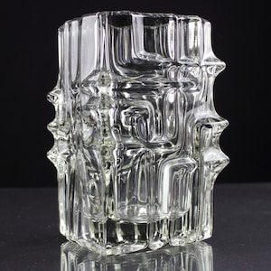 Vladislav Urban, Czech clear glass vase  for Sklo Union Rosice, 60s design glass vase, clear block glass vase, Mid Century