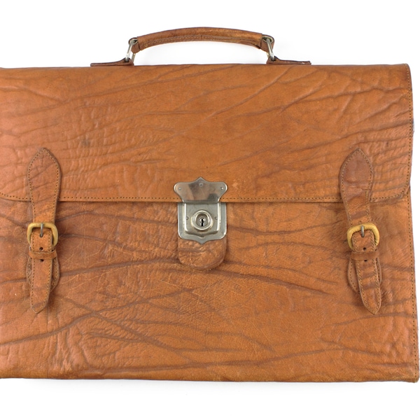 Braune Leder Aktentasche, Messenger Bag, Aktentasche, 60er-70er Jahre, Mid Century
