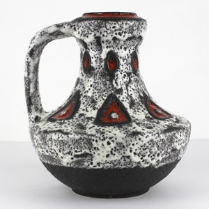Large Jopeko fat lava ceramic vase, white black red, west German pottery, Mid Century 70s