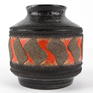 Vaso in ceramica lavica vintage marrone arancio di Haldensleben, anni '70, ceramica della Germania orientale, metà del secolo