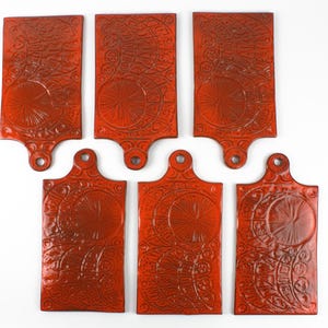Vintage set of 6 orange ceramic serving plates, dinner plates, dining plates from Mid Century