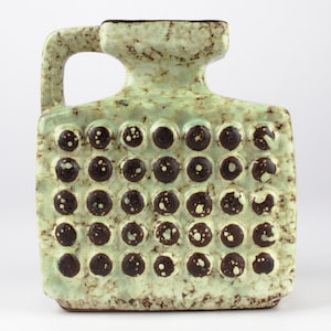 Haldensleben square ceramic vase with dots, East German Potter, mcm vintage vase