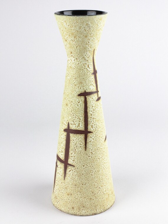 Scheurich 50 年代の陶器の花瓶、マットホワイトブラウン、西ドイツ