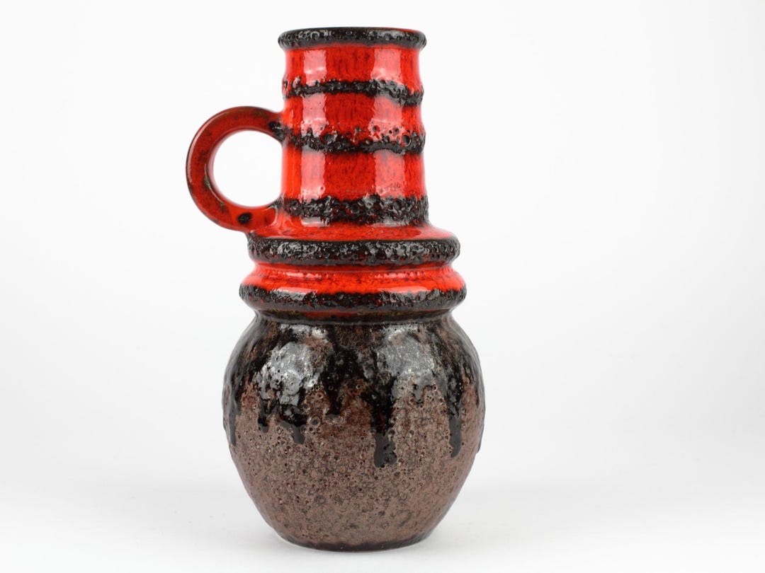 Large Scheurich Red Black Cermic Vase 