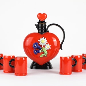 Set vintage di decanter in ceramica sei bicchieri, caraffa in ceramica liquore, Baviera, Germania occidentale, Mid Century