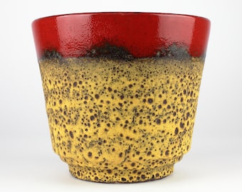 Fat Lava Ceramic Planter by Kreutz, Vintage Plant Pot, Red Black