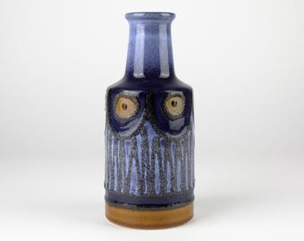 Blue ceramic vase by Haldensleben, 70s, East German pottery, Mid Century