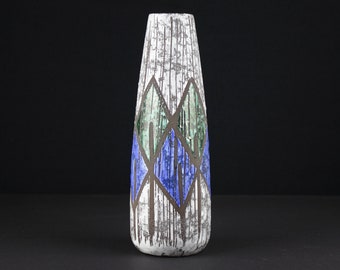 Tall Vintage ceramic vase by Strehla, blue white green ceramic vase, 70s, east German pottery, WGP, Mid Century Modern