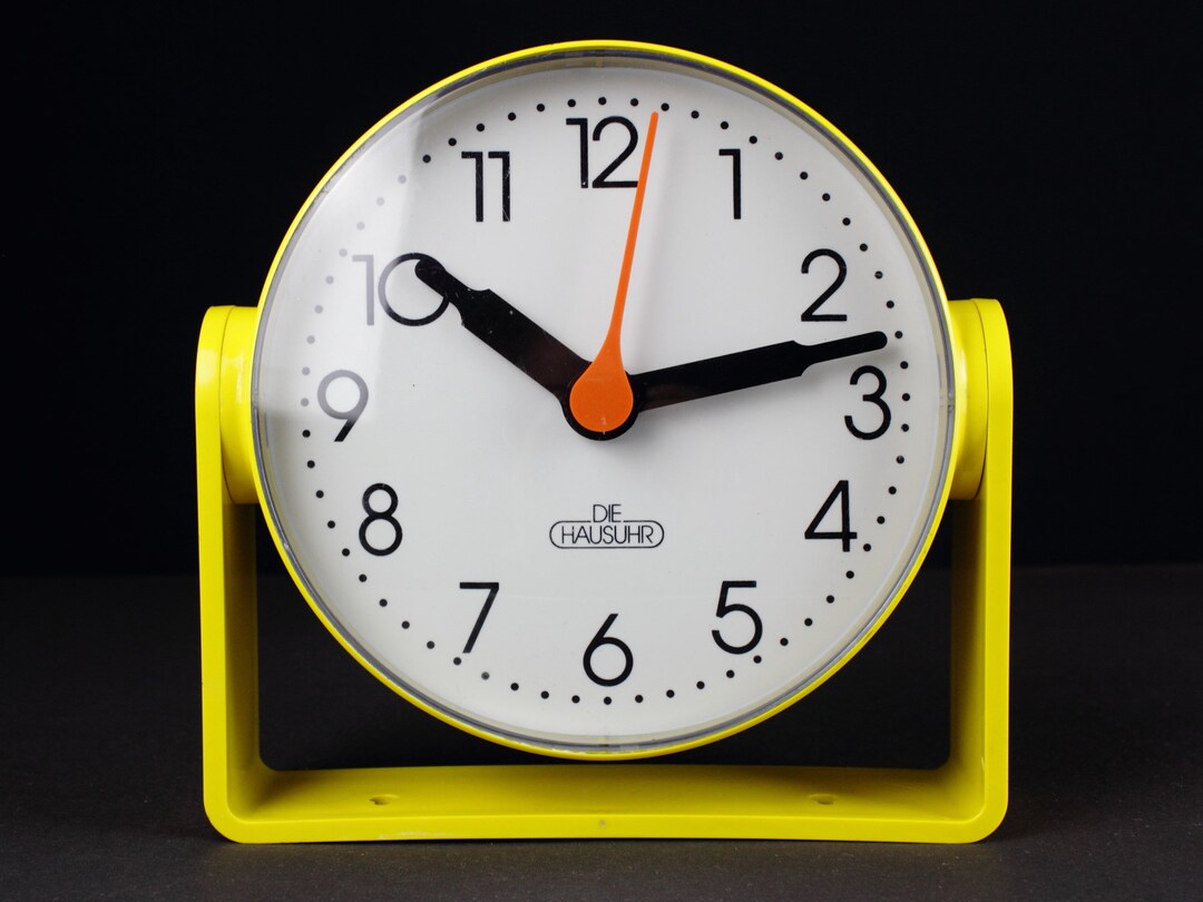 70s Wall Clock, Yellow Clock, 70s Yellow Table Clock, West Germany, Mid