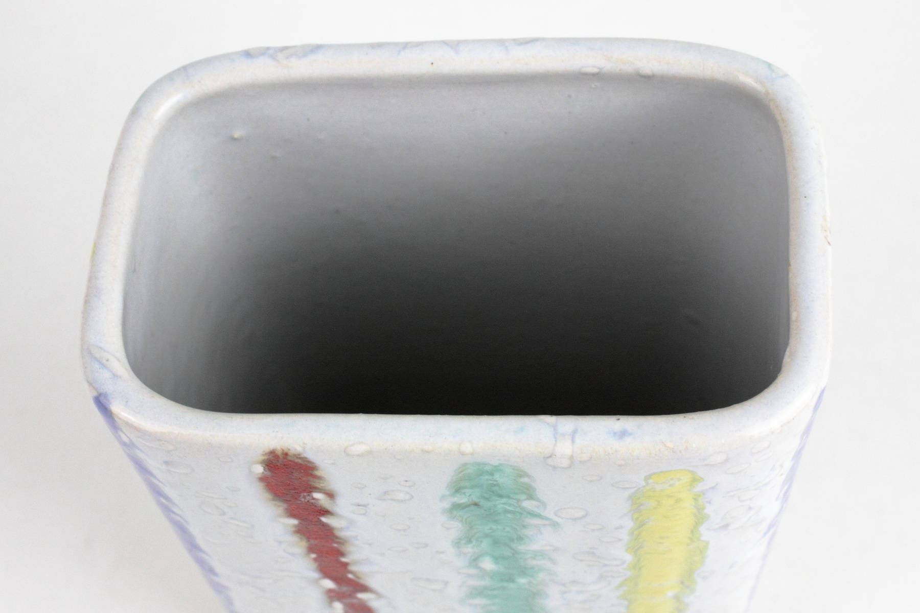 50s Square Ceramic Vase With Stripes in Yellow Red Green Blue Etsy