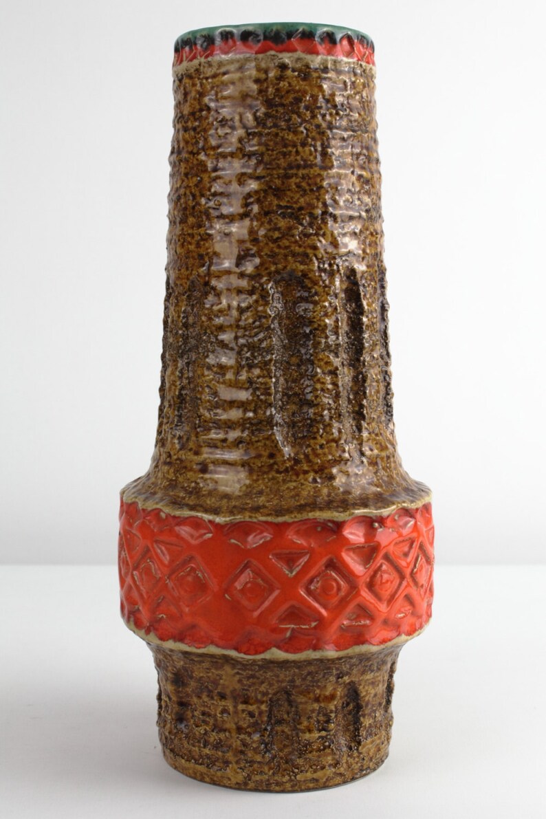 Groß Vintage Keramik Vase Orange Türkis von Spara 70er Jahre Etsy