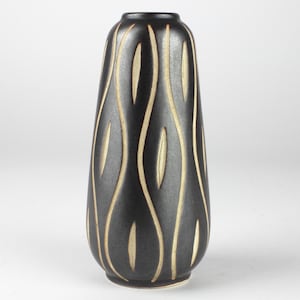 Vintage keramikvas av Piesche, brunt sgraffitomönster, 50-60-tal, östtysk keramik, mitten av århundradet, mcm sgraffito keramikvas