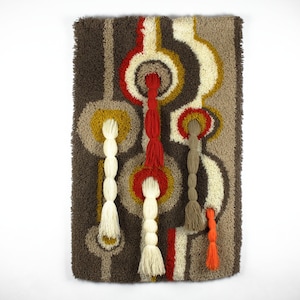 High pile rya rug, 70s wall carpet, wool tagestry, knotted carpet, 70s, west Germany, mid century